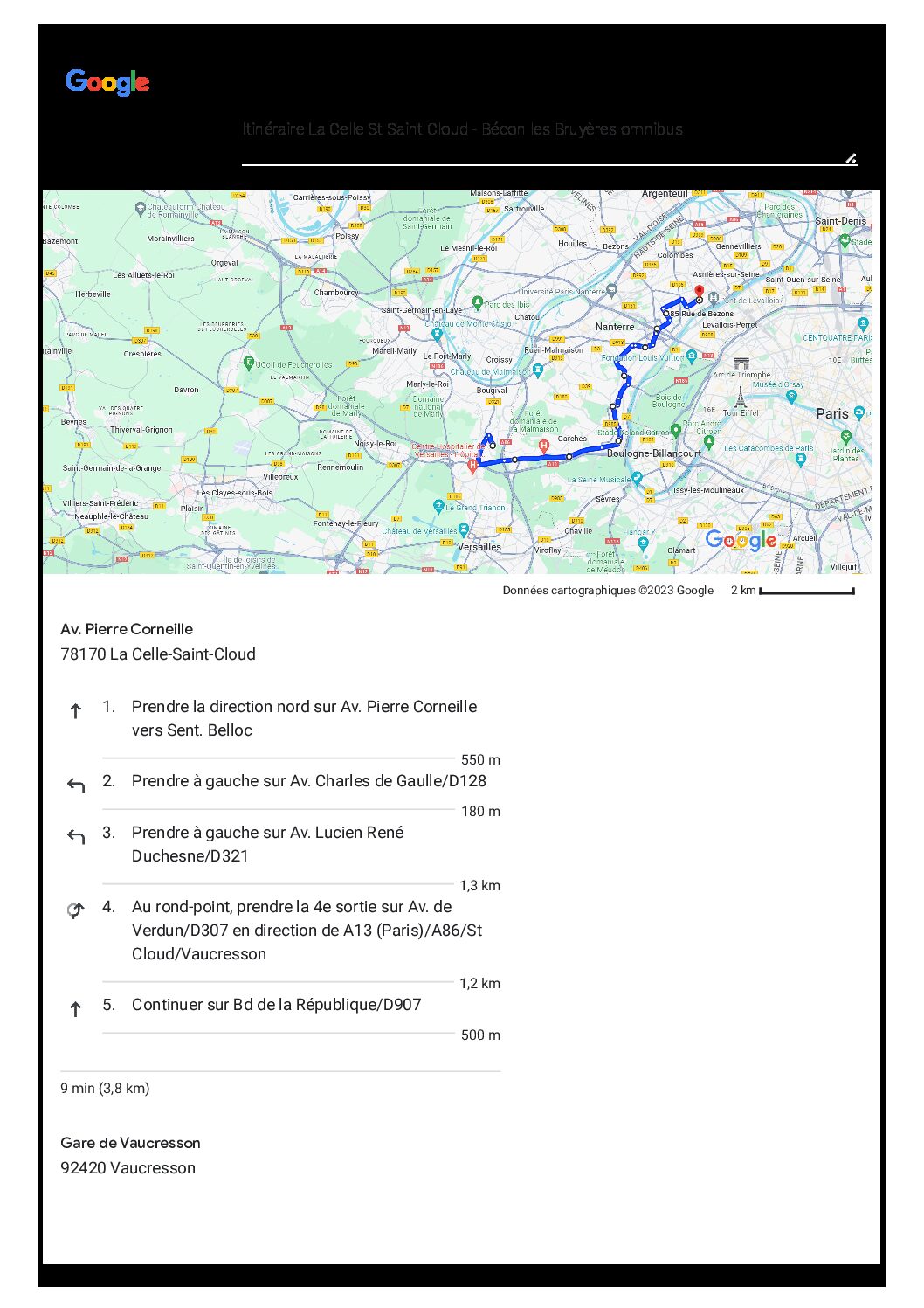 La Celle St Cloud – Bécon omnibus