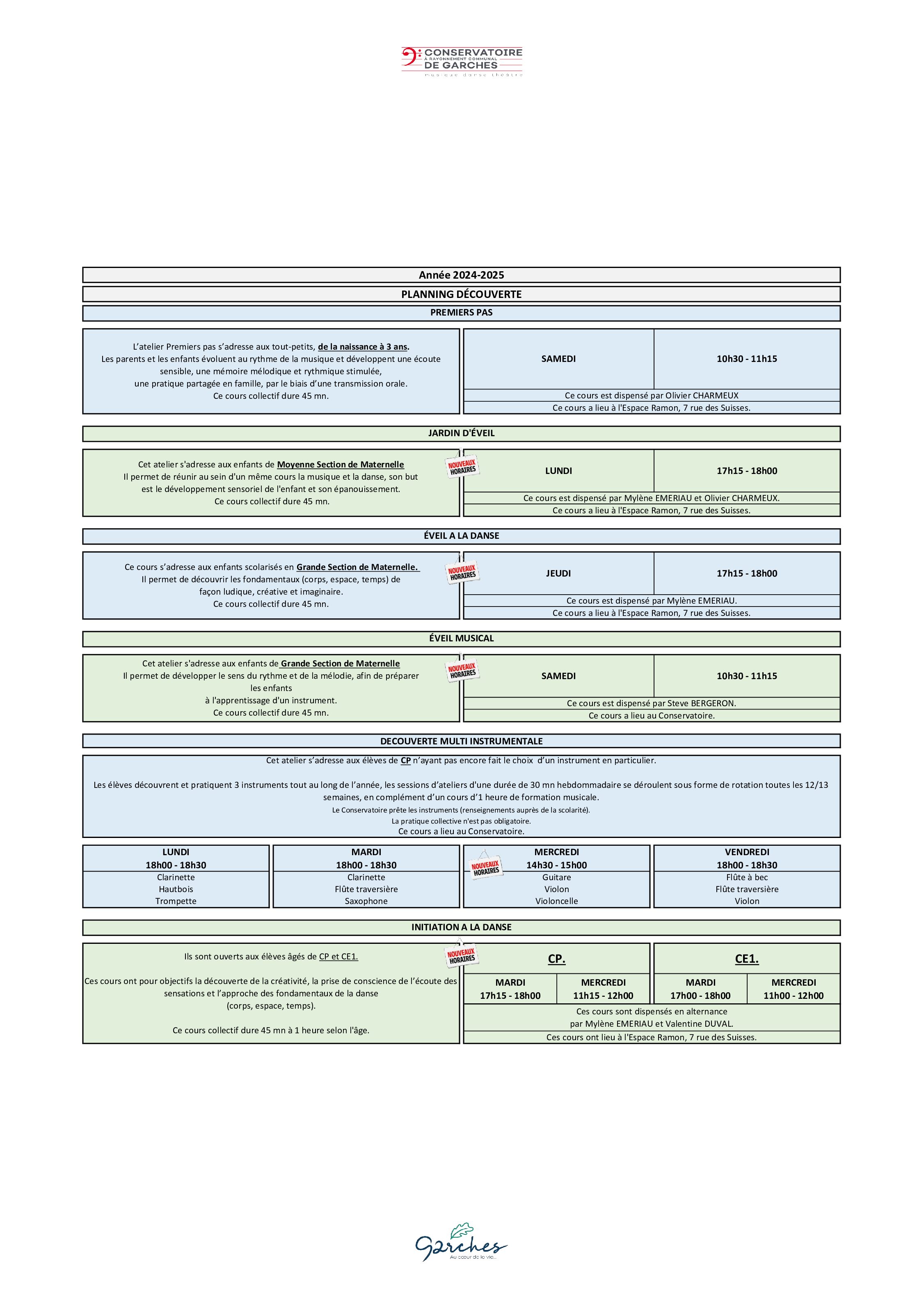 Planning Découverte 2024-2025